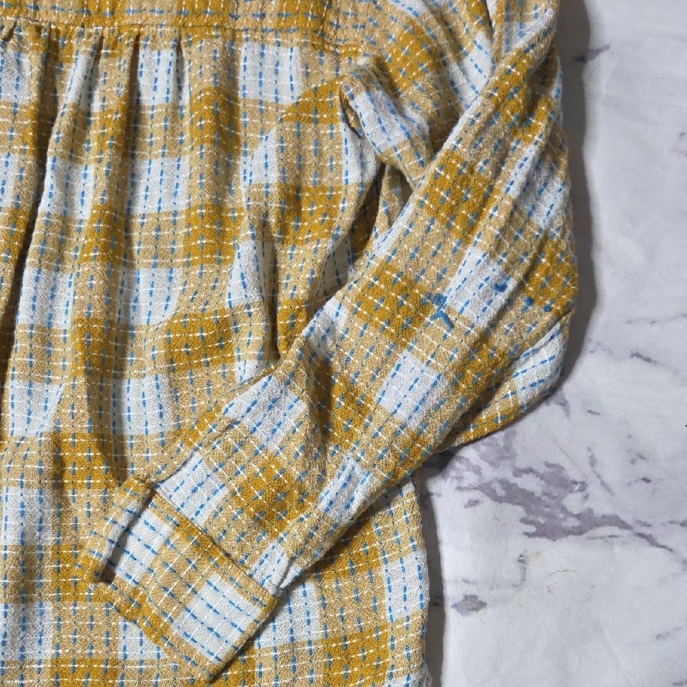 Pilcro Mustard & White Plaid Buttondown Shirt with Blue Accents - Picture 7 of 9